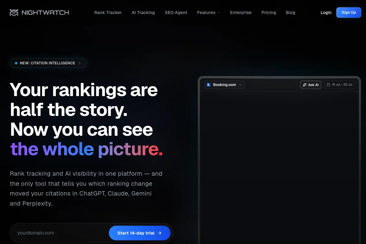 Website screenshot of nightwatch.io
