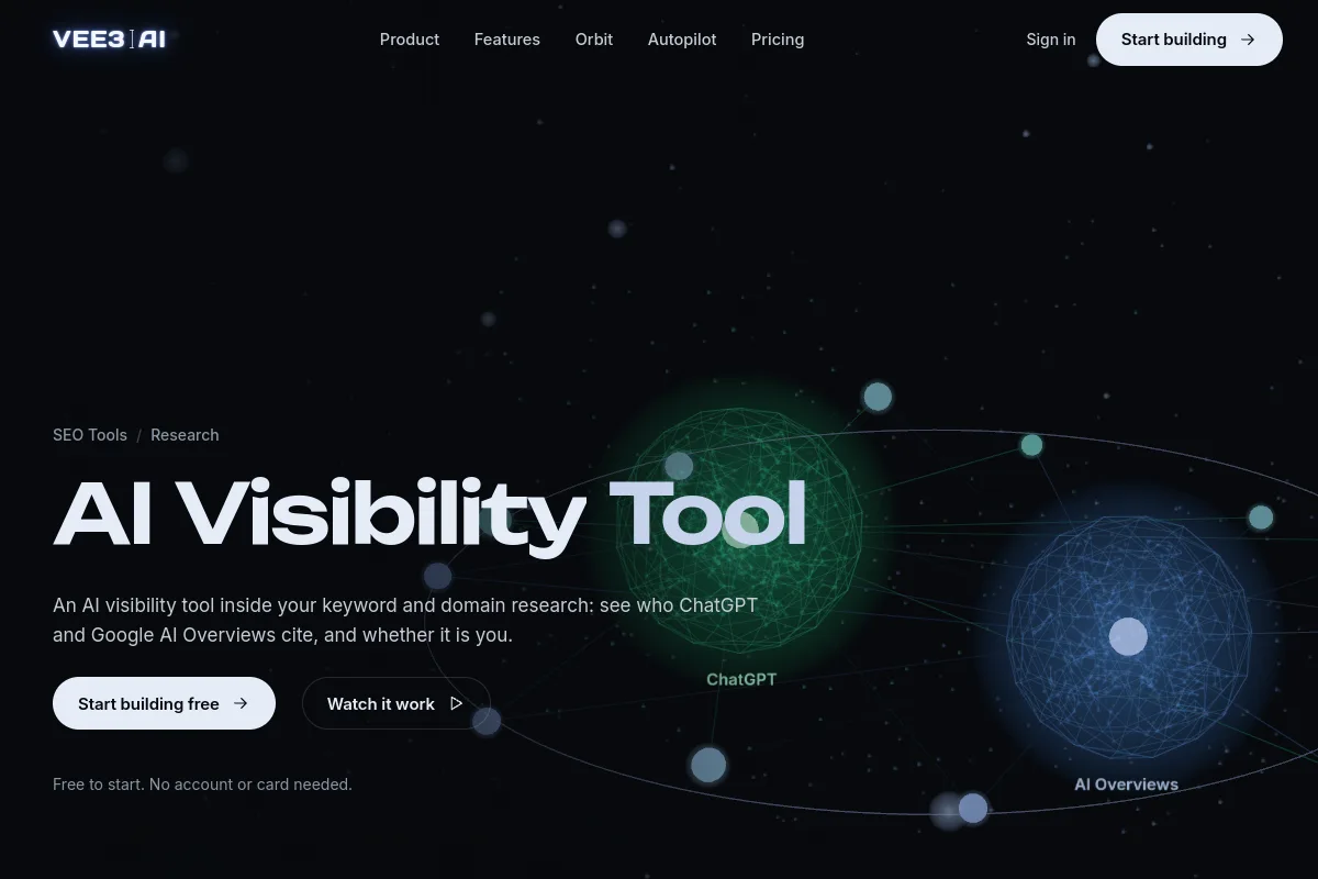 Website screenshot of vee3.ai