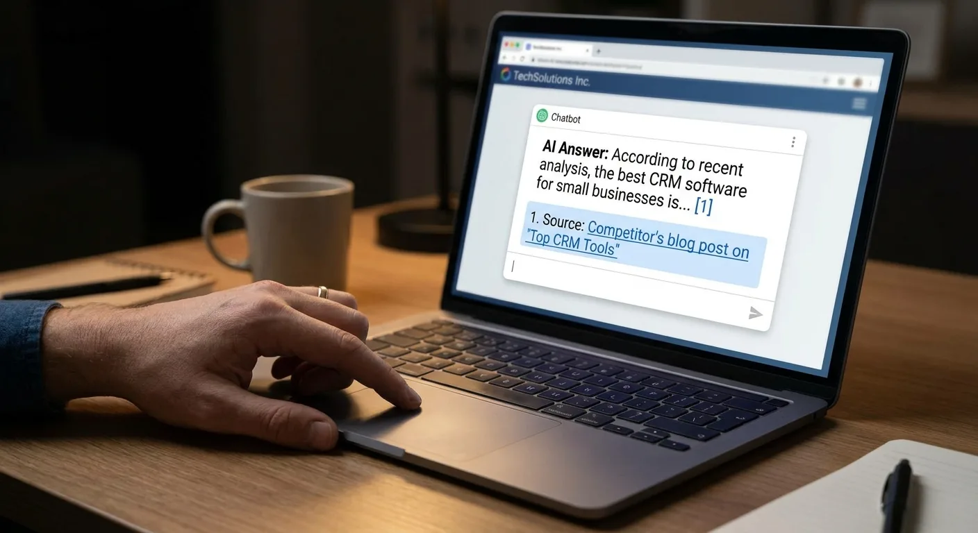Laptop showing an AI chat answer about a software topic with a