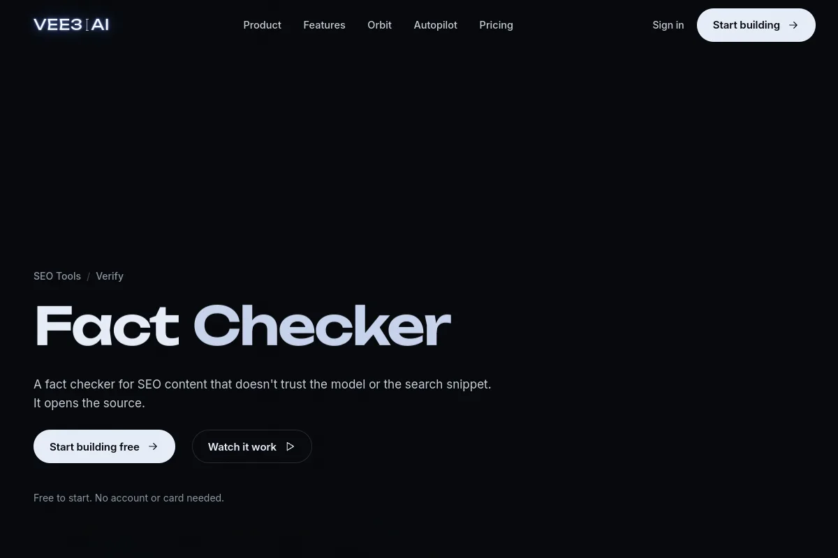 Website screenshot of vee3.ai