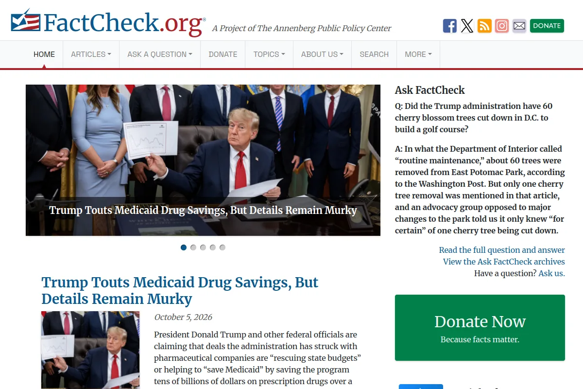Website screenshot of factcheck.org