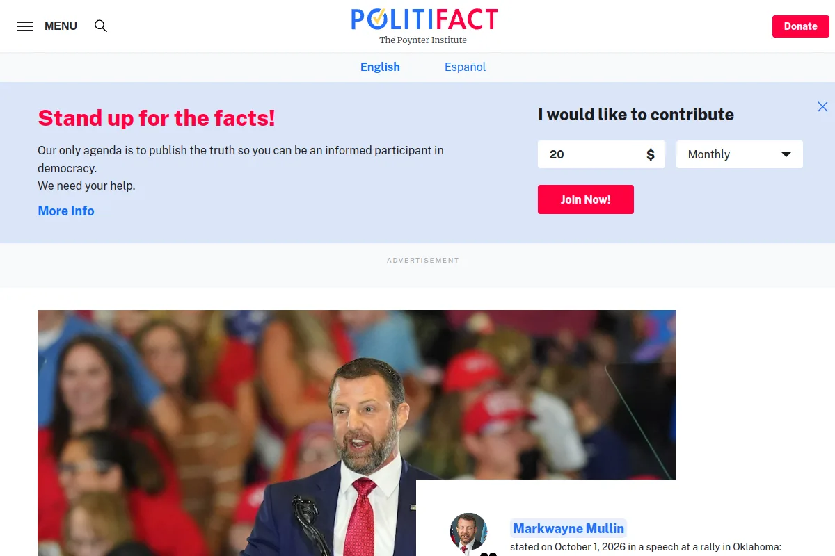 Website screenshot of politifact.com
