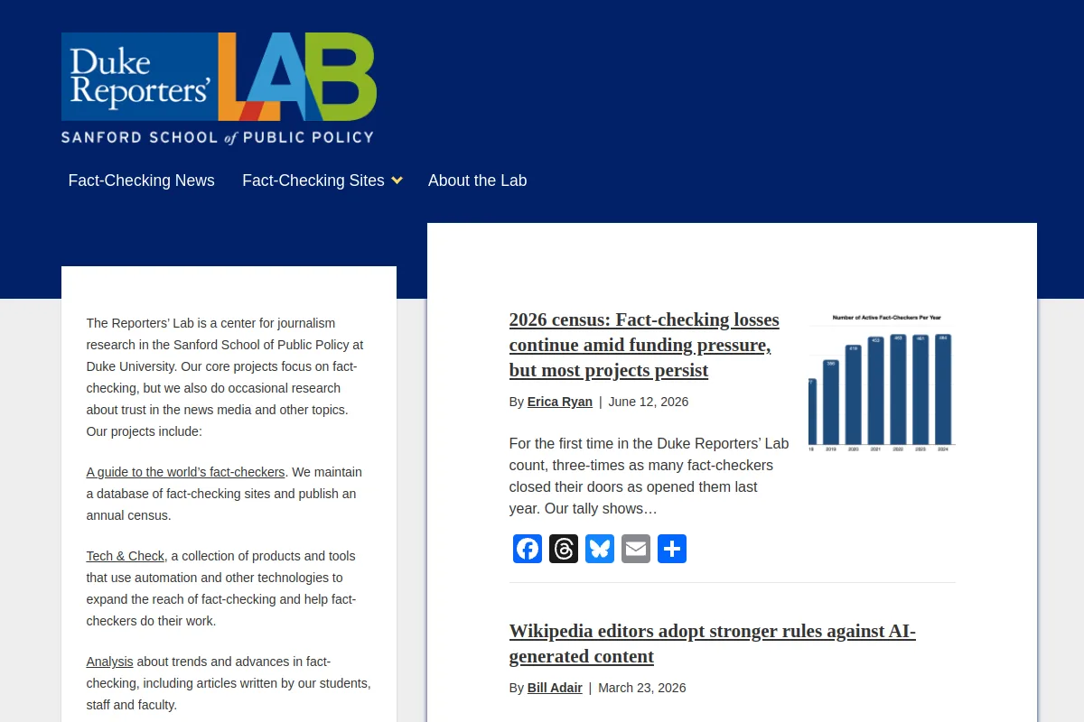 Website screenshot of reporterslab.org