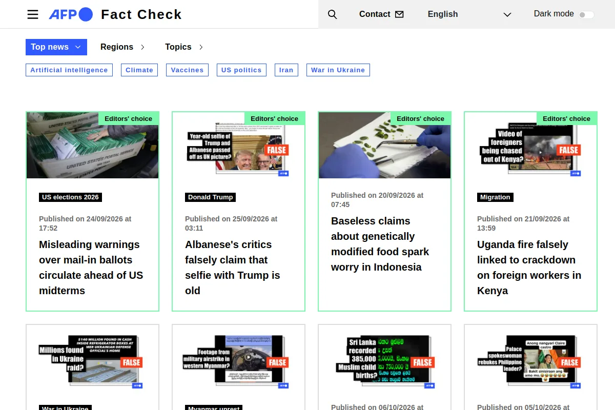 Website screenshot of factcheck.afp.com