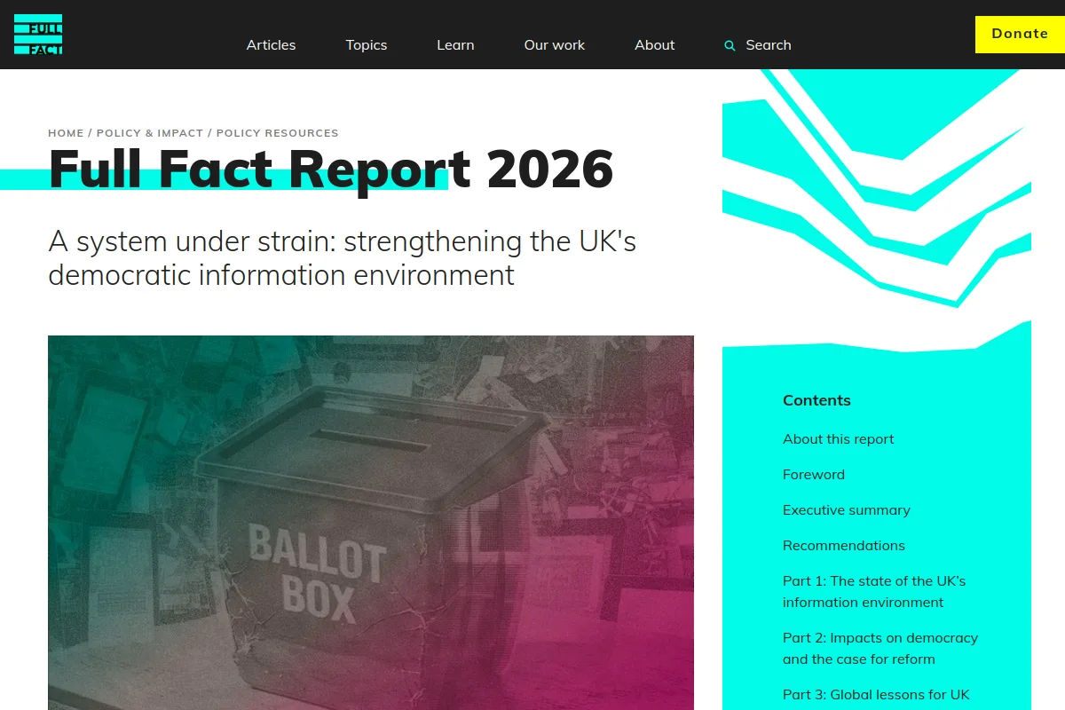 Website screenshot of fullfact.org