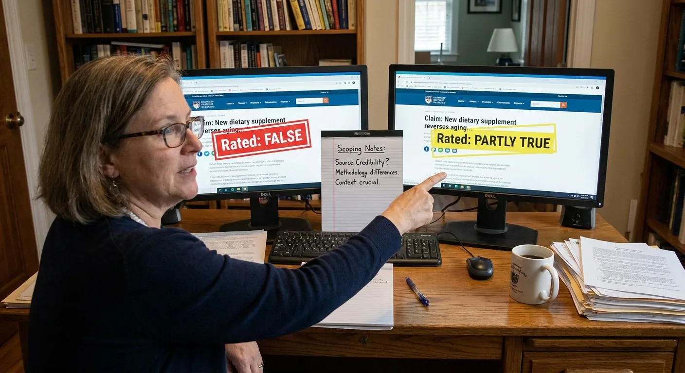 Photo of a researcher comparing two monitors that show different rating labels