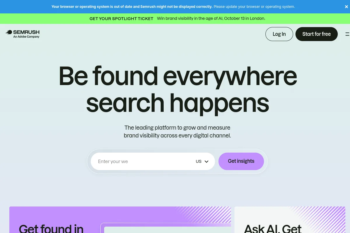 Website screenshot of semrush.com