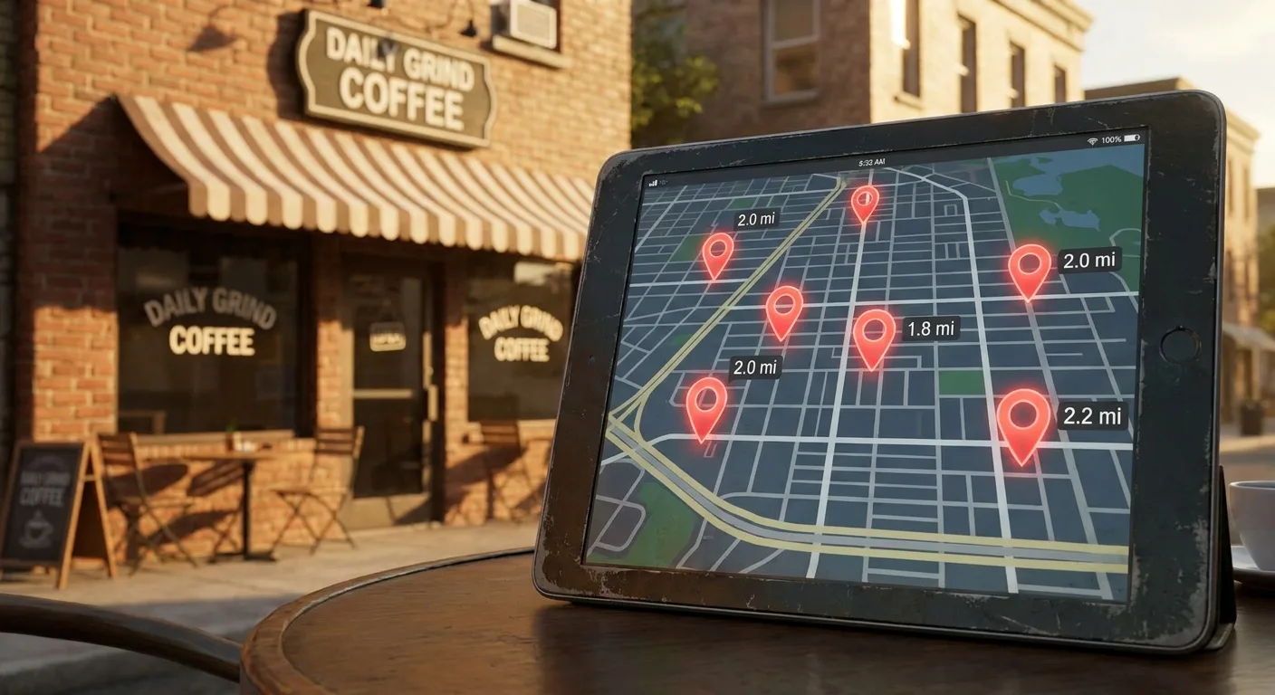 Realistic photo of a tablet city map with several location pins spaced