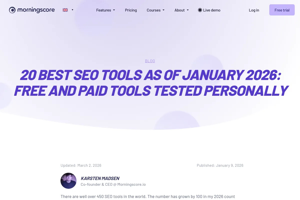 Website screenshot of morningscore.io