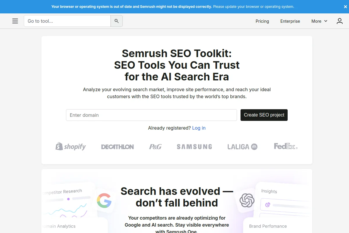 Website screenshot of semrush.com