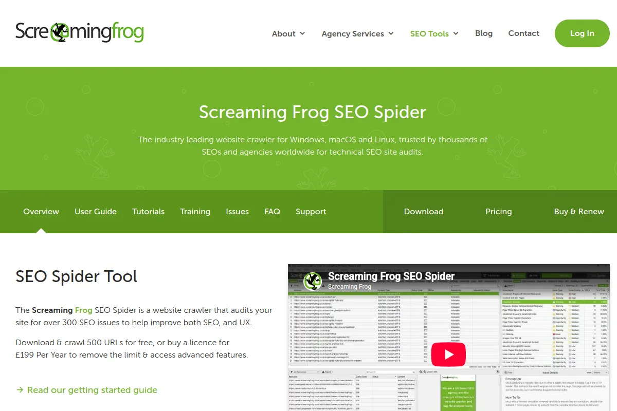 Website screenshot of screamingfrog.co.uk