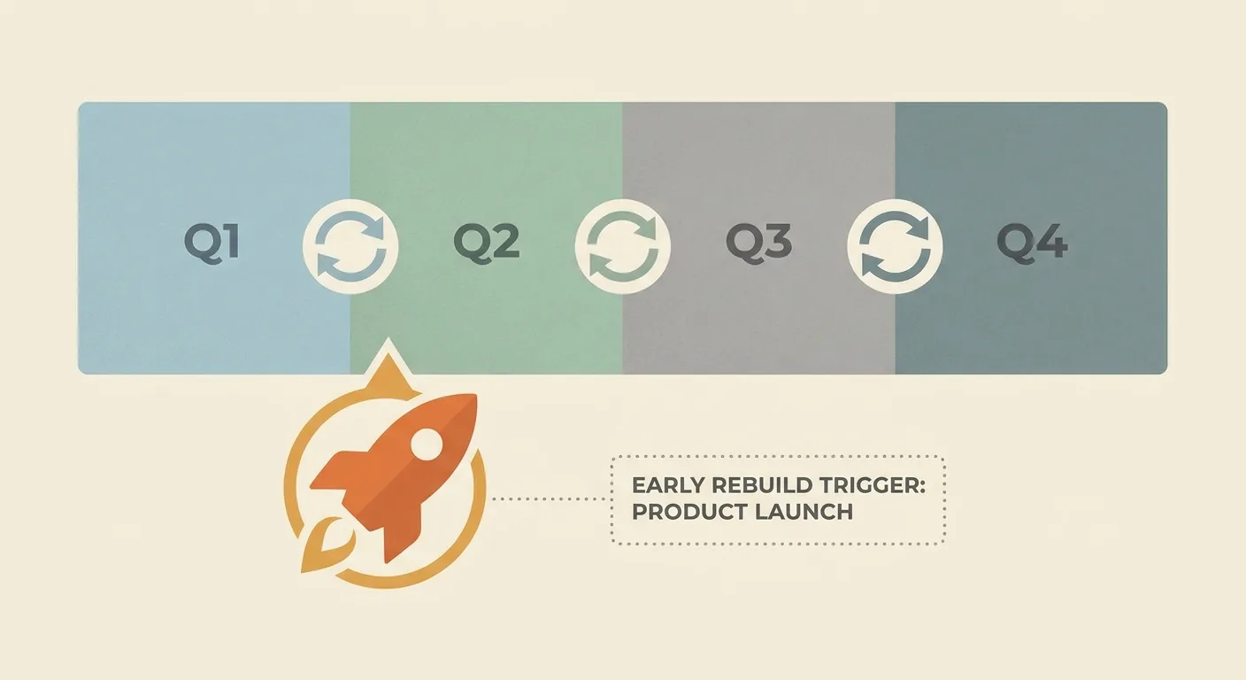 Clean flat illustration of a quarterly calendar with four evenly spaced refresh