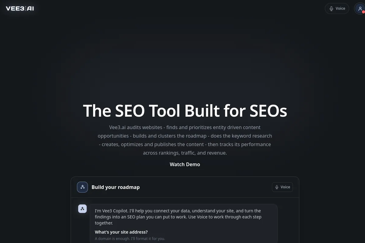 Website screenshot of vee3.ai