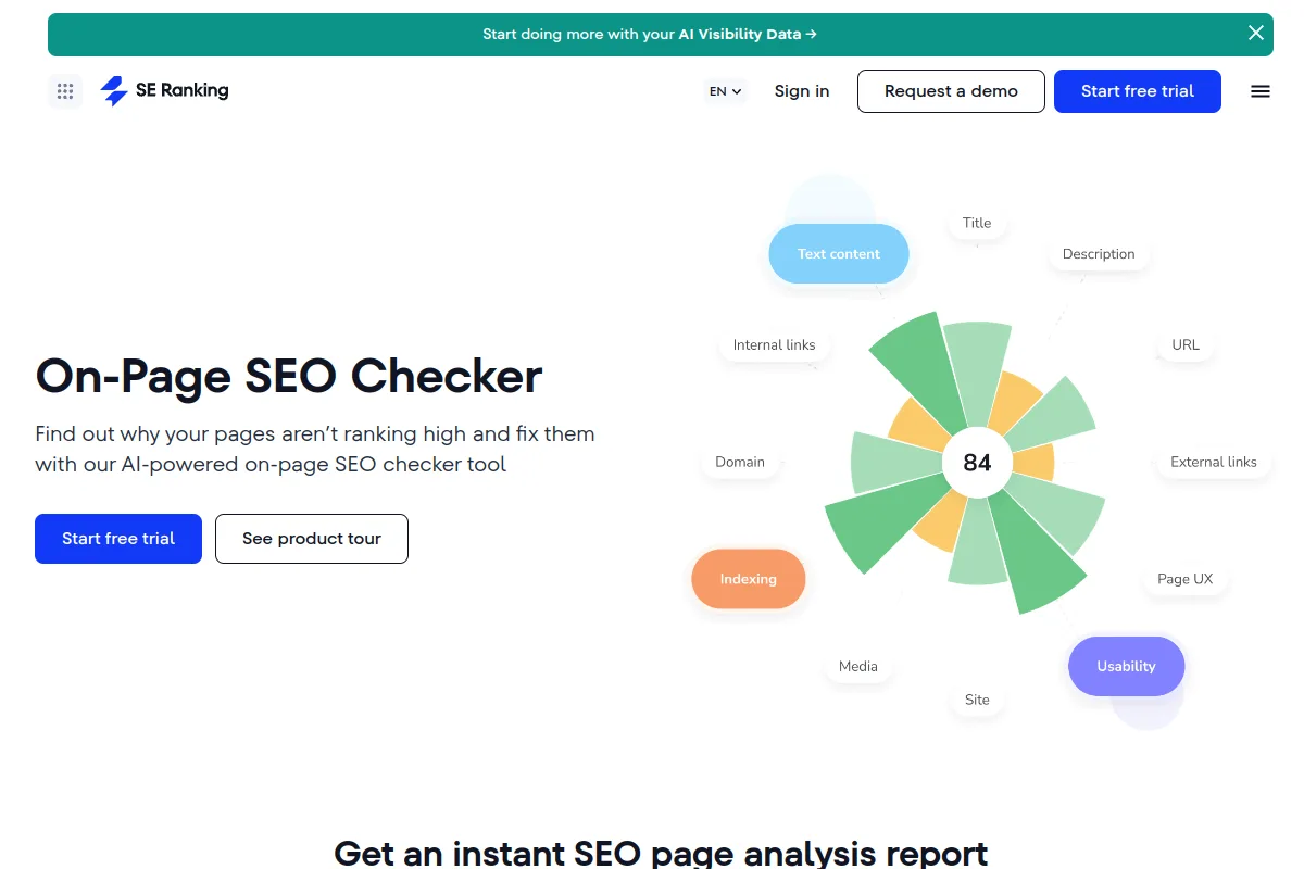 Website screenshot of seranking.com