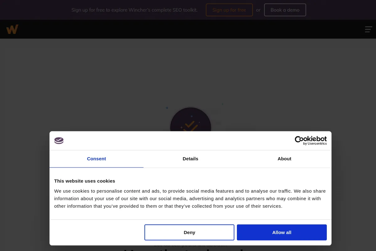 Website screenshot of wincher.com