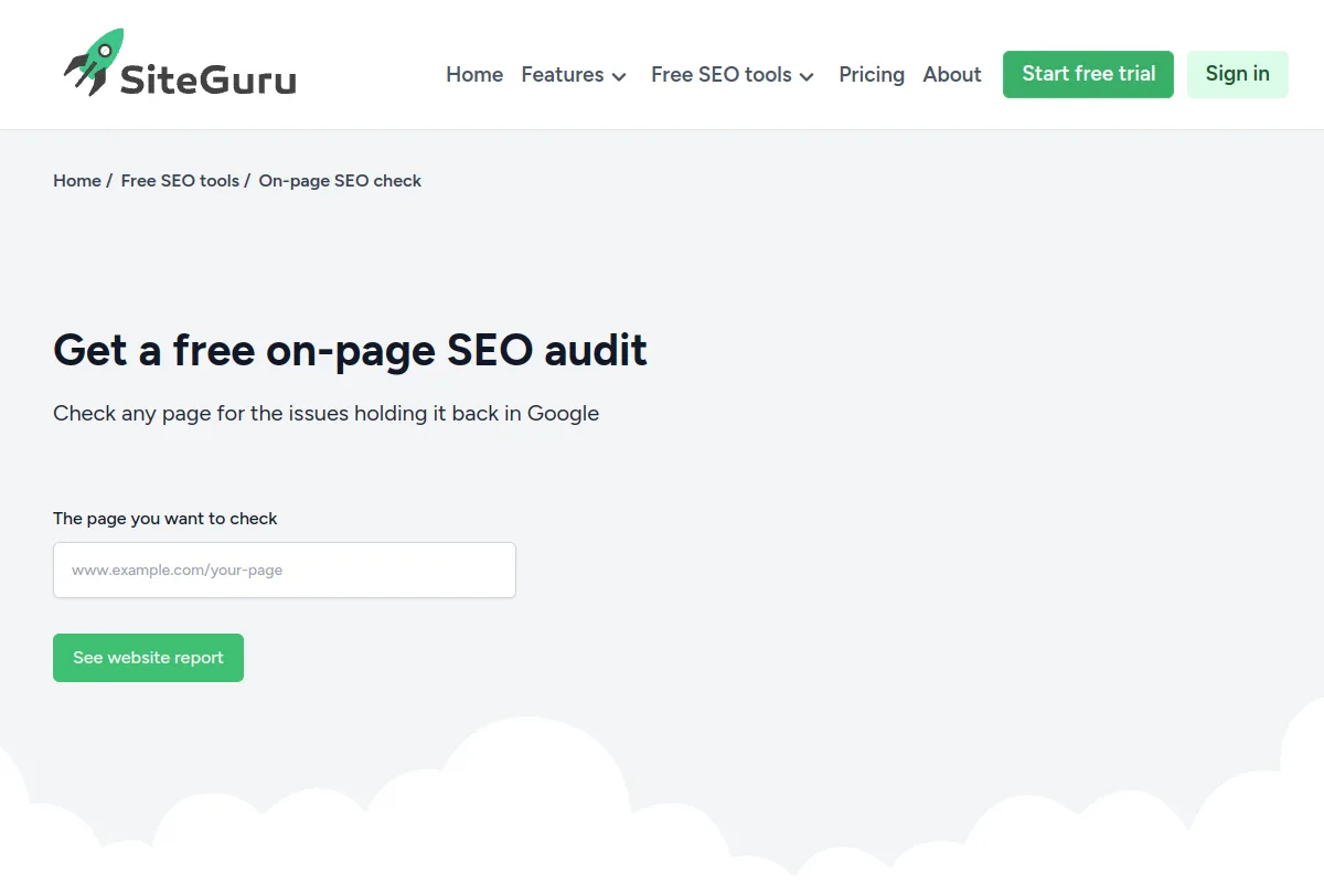 Website screenshot of siteguru.co