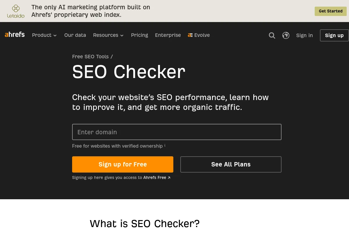 Website screenshot of ahrefs.com