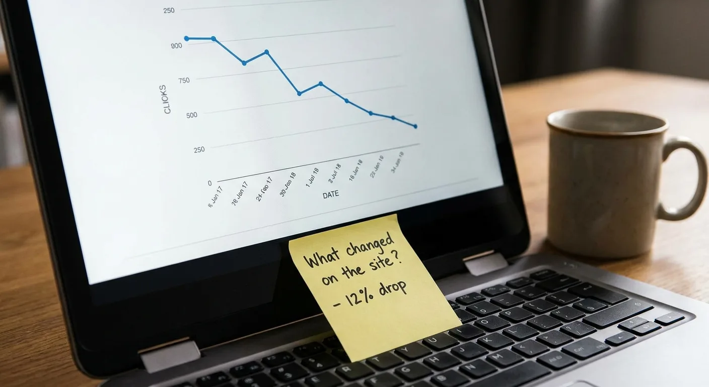 Close-up of a laptop dashboard showing a line chart with a sharp