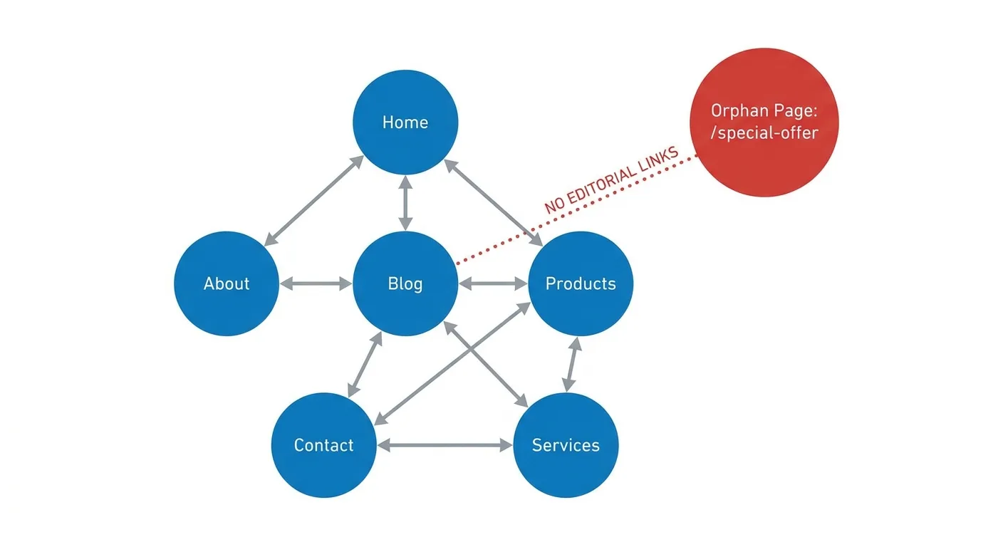 Clean diagram of a website crawl map with linked page nodes, one