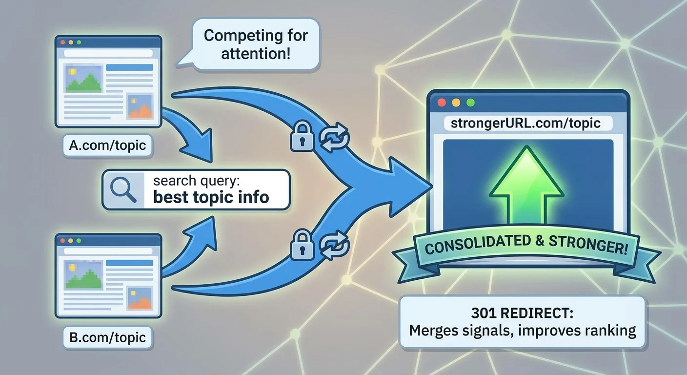 Illustration of two similar web pages side by side competing for the