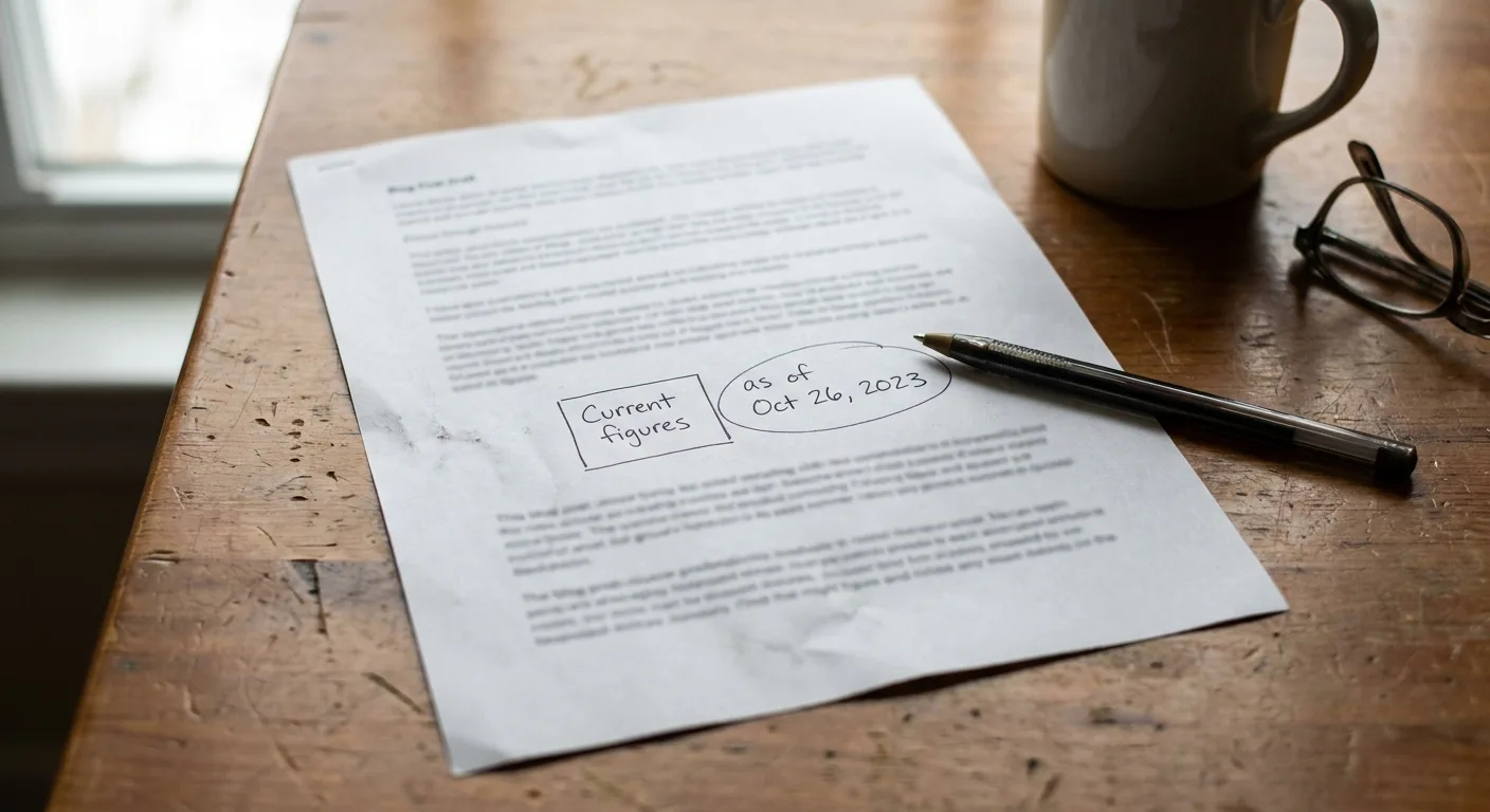 Realistic close-up of a printed blog post draft on a desk with