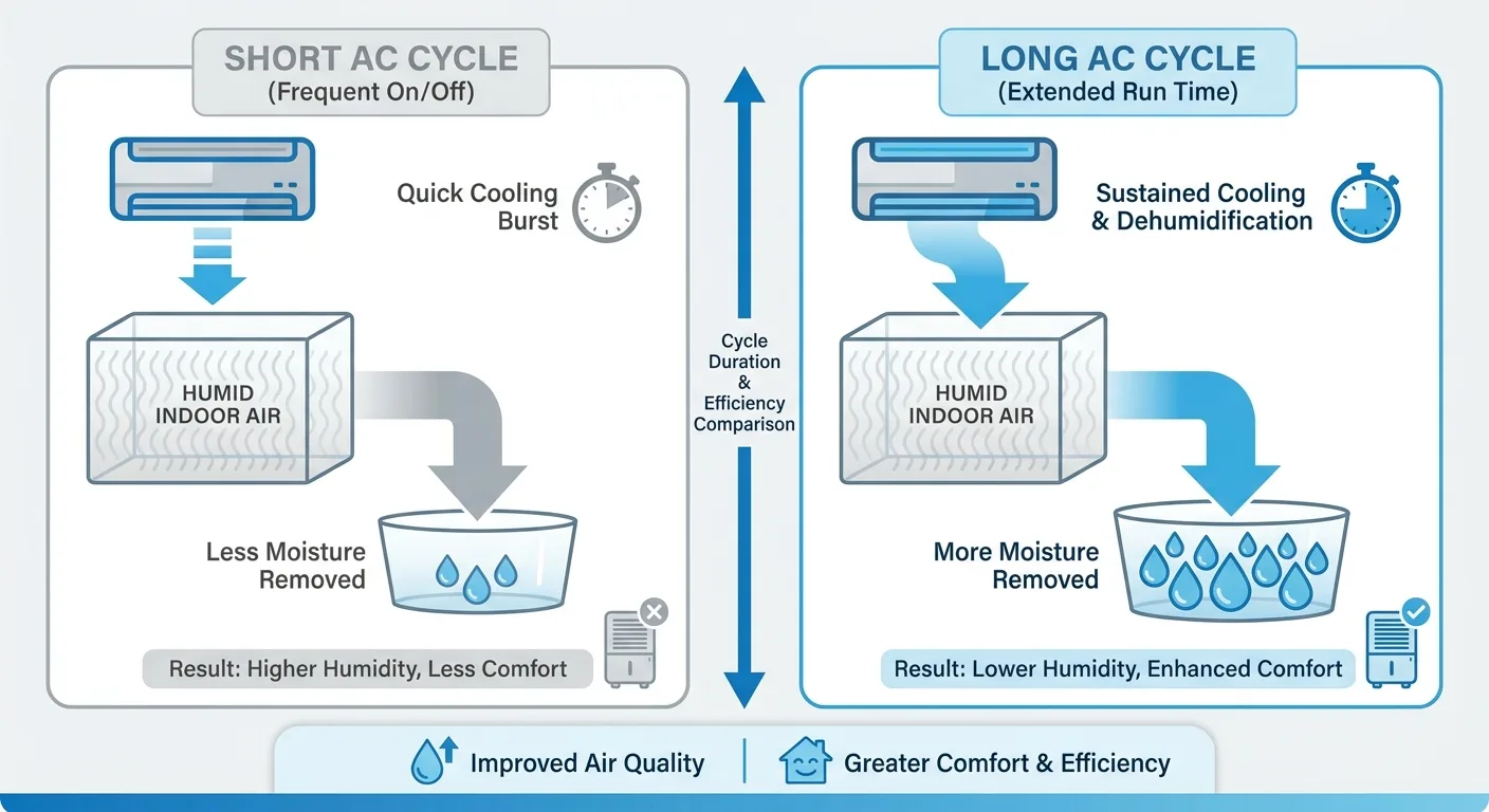 Simple infographic comparing a short AC cycle and a long AC cycle,