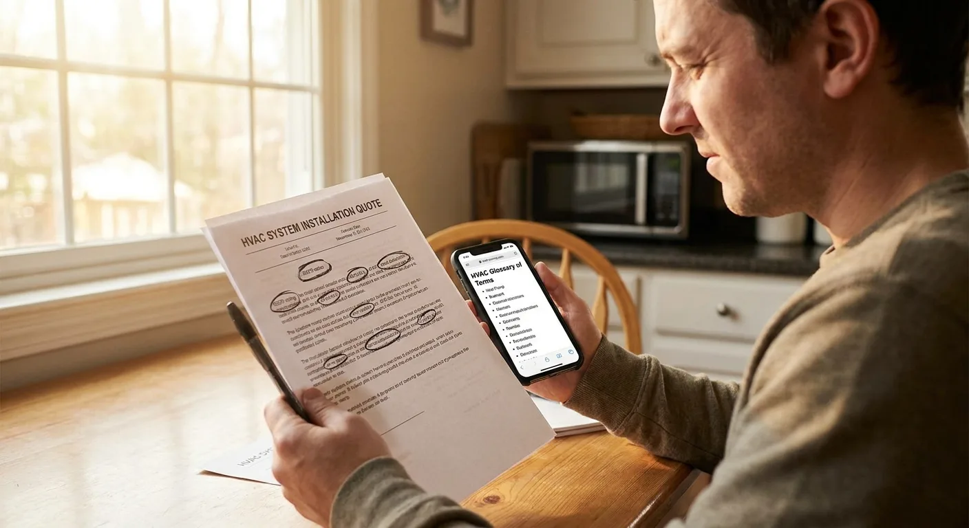 Realistic photo of a homeowner seated at a kitchen table holding a