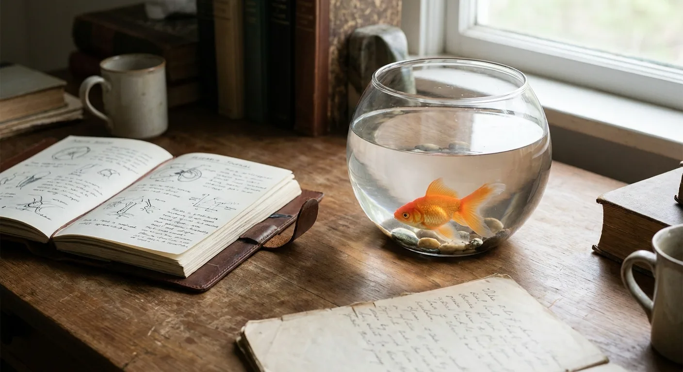 Realistic photo of a single orange goldfish swimming in a clear glass