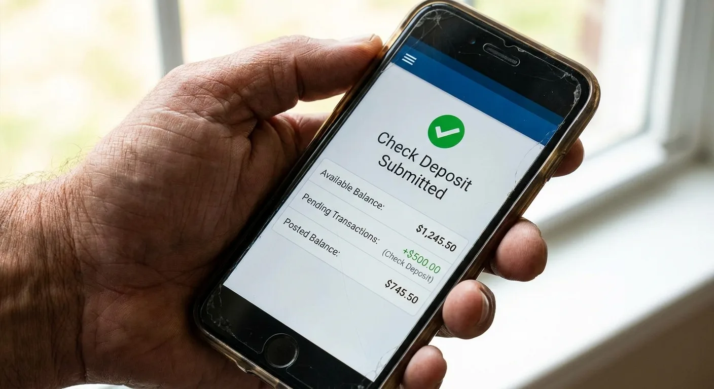 Close-up photo of a hand holding a smartphone banking app showing separate
