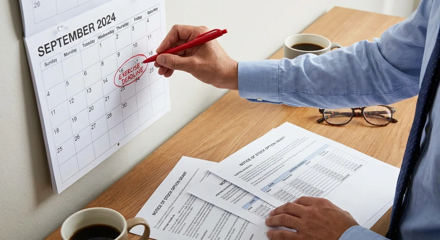 Close-up of an employee marking vesting dates and an exercise window deadline
