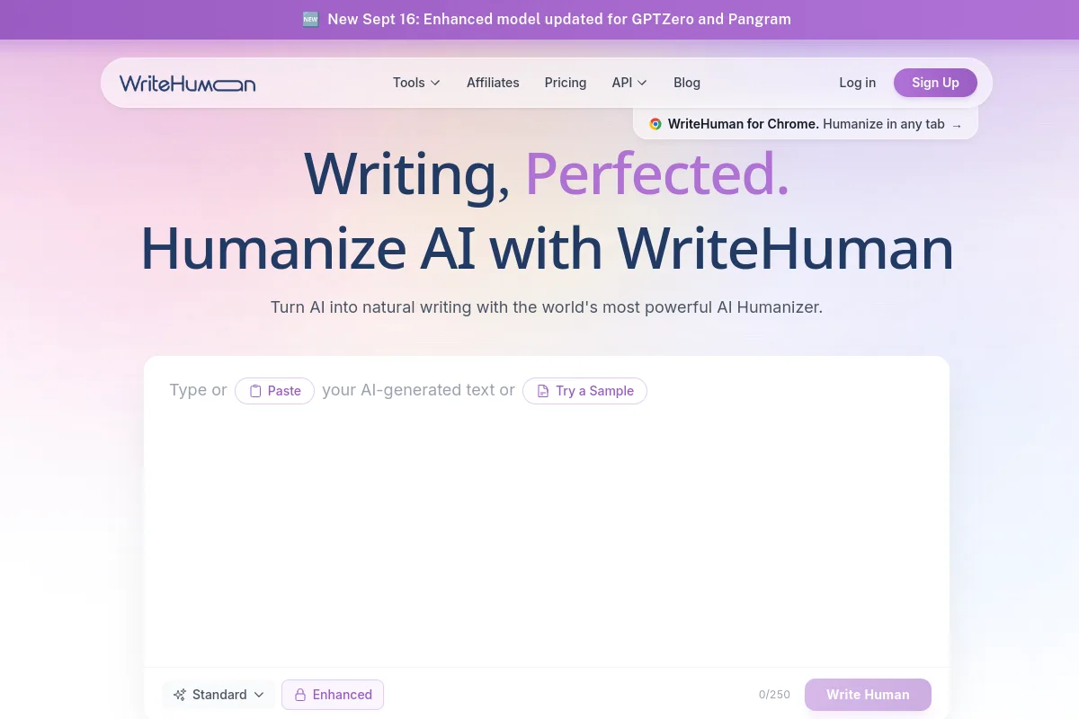 Website screenshot of writehuman.ai