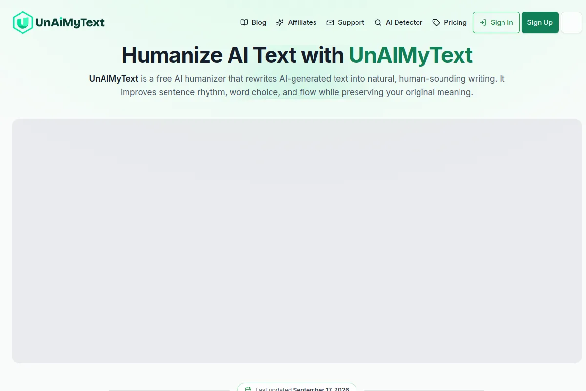 Website screenshot of unaimytext.com